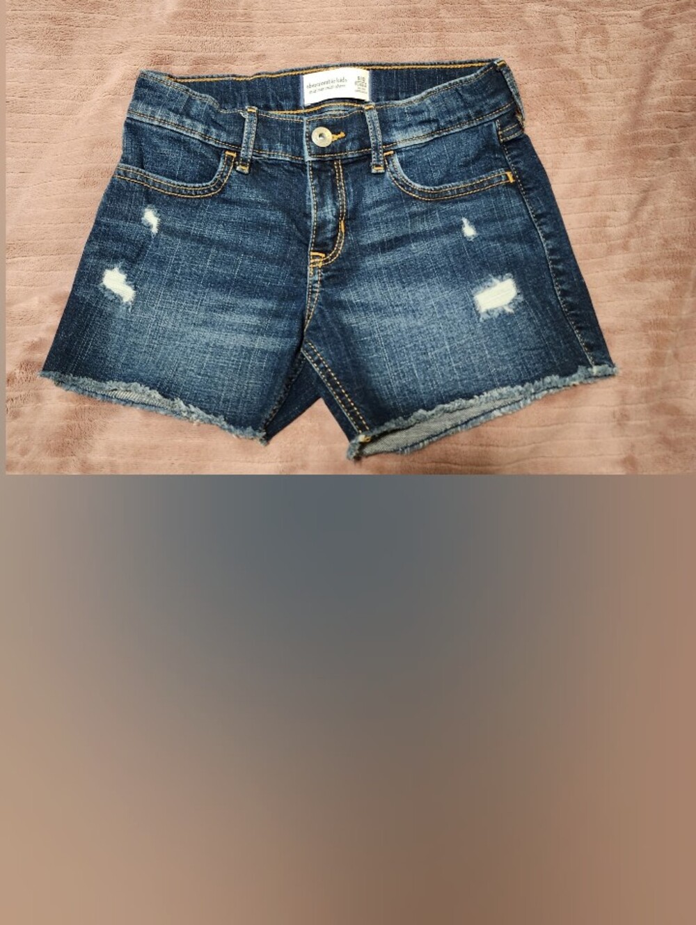 Abercrombie Kids Girls Dark Wash Distressed Raw Hem Midi Shorts Sz 9/10